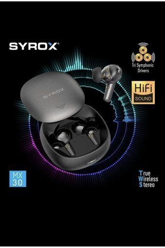 Syrox Mx30 TWS Android iOS Uyumlu Tek Mikrofonlu Bluetooth 5.3 Silikonsuz Gürültü Önleyici Kablosuz Kulak İçi Bluetooth Kulaklık Siyah