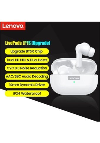 Lenovo LP1S TWS Su Geçirmez Tek Mikrofonlu Bluetooth 5.0 Silikonsuz Gürültü Önleyici Kablosuz Kulak İçi Bluetooth Kulaklık Beyaz