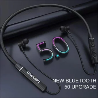 Lenovo QE03 Su Geçirmez Tek Mikrofonlu Bluetooth 5.0 Silikonsuz Gürültü Önleyici Kablosuz Boyun Askılı Bluetooth Kulaklık Siyah