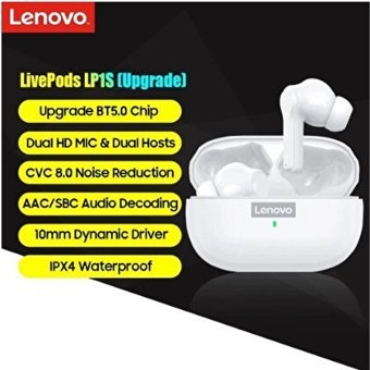 Lenovo LP1S TWS Su Geçirmez Tek Mikrofonlu Bluetooth 5.0 Silikonsuz Gürültü Önleyici Kablosuz Kulak İçi Bluetooth Kulaklık Siyah