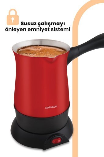 Goldmaster Hünkar 850 W 5 Fincan Kapasiteli Çelik Elektrikli Cezve Kırmızı