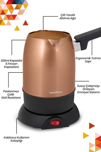 Goldstar ST7300g 850 W 5 Fincan Kapasiteli Çelik Elektrikli Cezve İnox