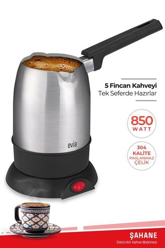 Evia Şahane 850 W 5 Fincan Kapasiteli Çelik Elektrikli Cezve İnox