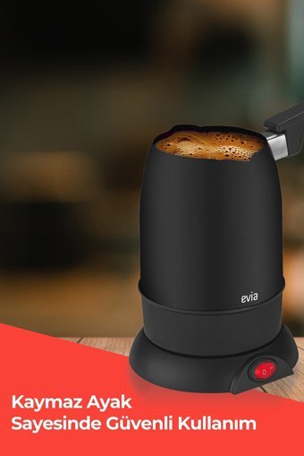 Evia Şahane 850 W 5 Fincan Kapasiteli Çelik Elektrikli Cezve Siyah