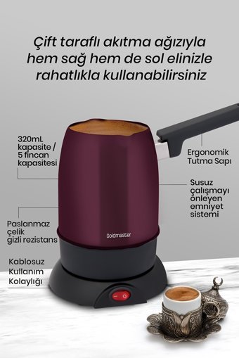 Goldmaster 850 W 5 Fincan Kapasiteli Çelik Elektrikli Cezve Mor