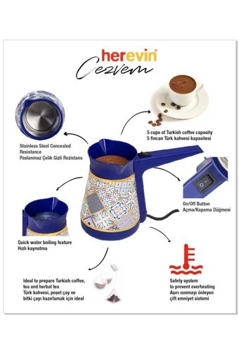 Herevin Coffee 1000 W 5 Fincan Kapasiteli Plastik Elektrikli Cezve Siyah