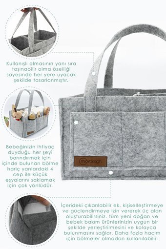 Mordesign Cepli Keçe Bebek Kol Çantası Gri