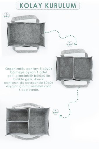 Mordesign Cepli Keçe Bebek Kol Çantası Gri