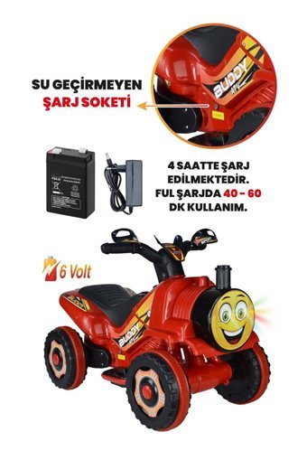 Uj Toys Buddy 6 V Üstü Açık Tek Kişilik Akülü ATV Kırmızı