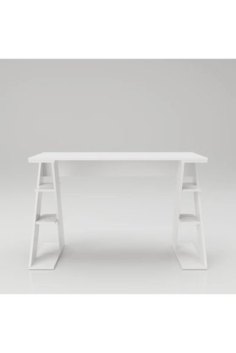 Aden Home Kitaplıklı 6 Raflı MDF Çalışma Masası Beyaz