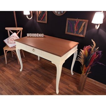 Wooding Mobilya Naturel Çekmeceli Masif Çalışma Masası Krem - Naturel 100 cm