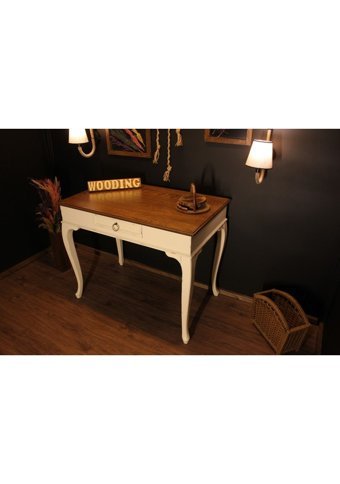 Wooding Mobilya Çekmeceli Masif Çalışma Masası Ceviz - Krem 120 cm