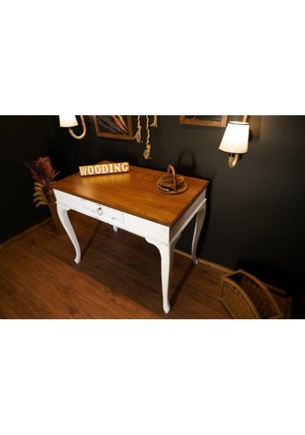 Wooding Mobilya Çekmeceli Masif Çalışma Masası Beyaz - Ceviz 120 cm