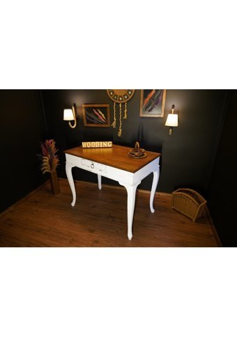Wooding Mobilya Çekmeceli Masif Çalışma Masası Beyaz - Ceviz 120 cm