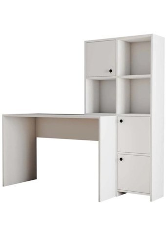 Aden Home Riva Çekmeceli Kitaplıklı MDF Çalışma Masası Beyaz