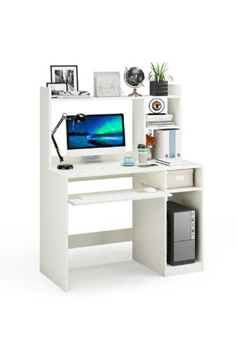 Aden Home Kitaplıklı 4 Raflı MDF Çalışma Masası Beyaz