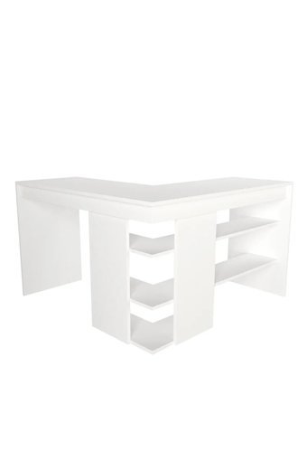 Aden Home Kitaplıklı MDF L Çalışma Masası Beyaz 120x120 cm