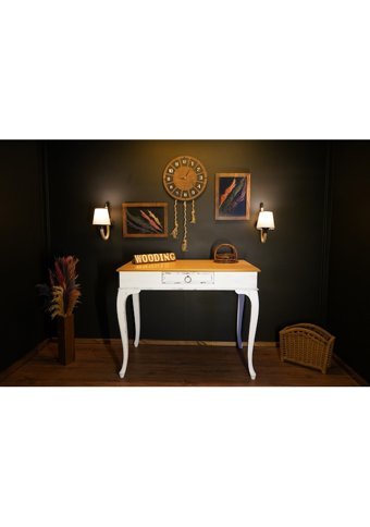Wooding Mobilya Çekmeceli Masif Çalışma Masası Beyaz - Naturel 120 cm