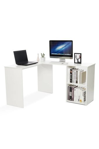 Aden Home Kitaplıklı MDF L Çalışma Masası Beyaz