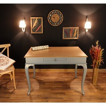Wooding Mobilya Çekmeceli Masif Çalışma Masası Gri - Naturel 120 cm
