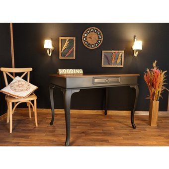Wooding Mobilya Çekmeceli Masif Çalışma Masası Ceviz - Siyah 100 cm