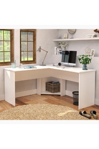Aden Home Kitaplıklı MDF Çalışma Masası Beyaz 140x140 cm