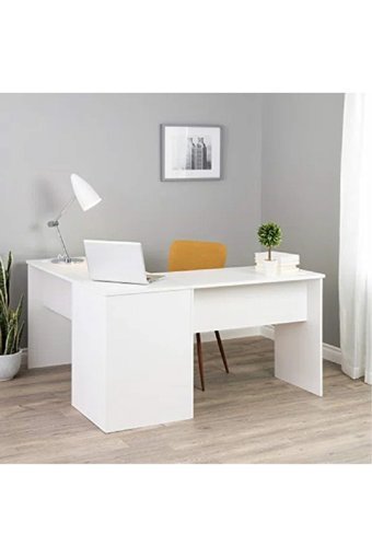 Aden Home Kitaplıklı MDF Çalışma Masası Beyaz 140x140 cm