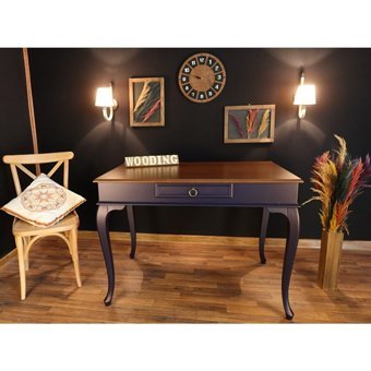 Wooding Mobilya Çekmeceli Masif Çalışma Masası Ceviz - Lacivert 100 cm