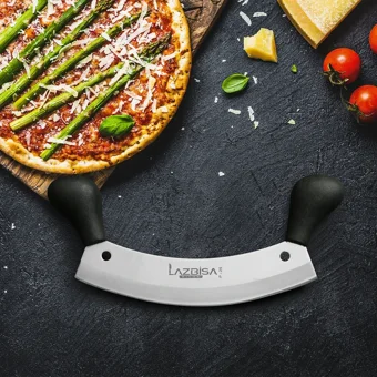 Lazbisa Pizza Kıyma Doğrayıcı Çift Saplı Plastik Zırh Bıçak 25 cm