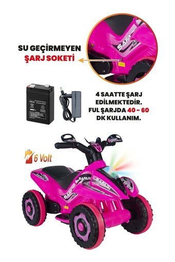 Uj Toys 6 V Üstü Açık Tek Kişilik Akülü ATV Pembe