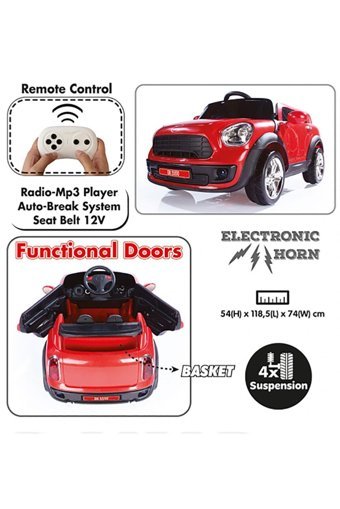 Dolu Ride-on 12 V Üstü Açık Tek Kişilik Akülü Araba Kırmızı