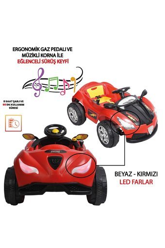 Uj Toys Thunder 12 V Üstü Açık Tek Kişilik Akülü Araba Kırmızı
