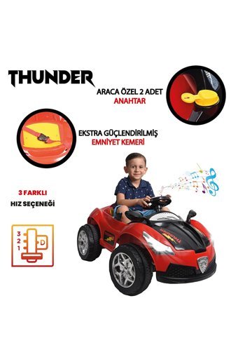 Uj Toys Thunder 12 V Üstü Açık Tek Kişilik Akülü Araba Kırmızı