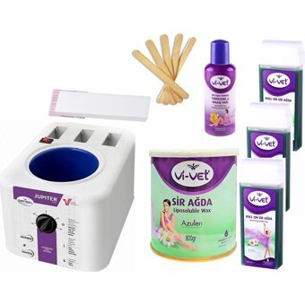 Vivol Jüpiter 3+1 Ağda Makinesi + Vivet 800 ml Konserve Ağda Azulen + Vivet 100 ml 3xKartuş Sir + Vivet Ağda Yağı 125 ml + 10 Metre Ağda Bezi + 5 Spatula