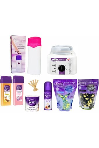 Sesu 2+1 Roll-On Ağda Makinesi + Pudralı Rollon Ağda + Sesu Kömürlü Bocuk Ağda 250 ml + Killi Boncuk Ağda 250 ml + Sesu Ağda Temizleme Yağı 150 ml + 10Mt Ağda Bezi + 5xSpatula