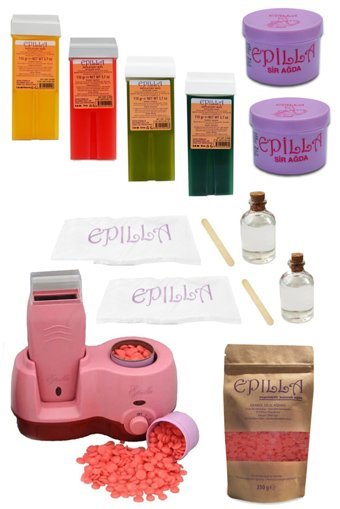 Epilla 2+1 Ağda Makinesi + 250 gr Boncuk Ağda 2xKutu Ağda 4xKartuş Ağda 2xPaket Ağda Bezi 2xkutu Ağda 2x50 ml Ağda Yağı Spatula