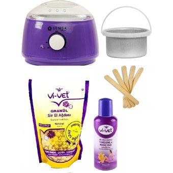 Semsa Waax Alfa 1+1 Boncuk Ağda Makinesi + Naturel Boncuklu Ağda + Spatula + Temizleme Yağı
