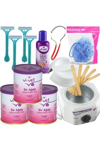Depiroll Depiroll 1+1 Kazanlı Ağda Makinesi + 3xSir Ağda + Spatula + Temizleme Mendili + 4x Jilet + Lif + Bıyık Alma Aparatı
