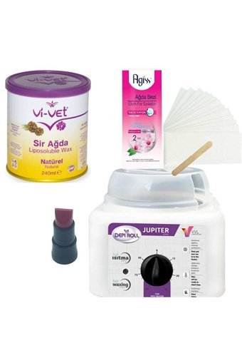 Depiroll Depiroll 1+1 Kazanlı Ağda Makinesi + Vivet Naturel Sir Ağda + Spatula + Ağda Bandı