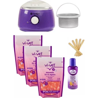 Semsa Waax Alfa 1+1 Boncuk Ağda Makinesi + 3xVivet Pudralı Boncuklu Ağda + Spatula + Temizleme Yağı