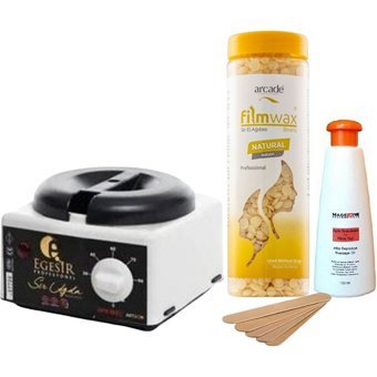 Ege Sir Profesyonel 1+1 Boncuk Ağda Makinesi + Naturel Boncuk Ağda + Temizleme Yağı + Spatula + Ağda Bezi