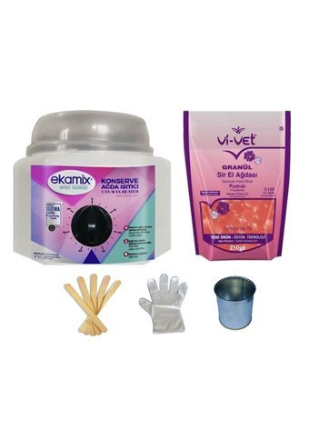 Ekamix 1+1 Boncuk Ağda Makinesi + Pudralı Boncuk Ağda + Spatula + Eldiven