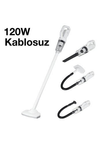 Ezere Mini 2000 W Toz Torbasız Kuru Kablosuz Dikey Mini Şarjlı Süpürge Beyaz