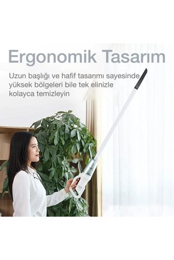 Ezere Mini 2000 W Toz Torbasız Kuru Kablosuz Dikey Mini Şarjlı Süpürge Beyaz
