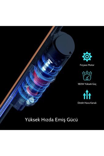 Deerma VC31 180 W Toz Torbasız Kuru Kablosuz Dikey Şarjlı Süpürge Gold Siyah