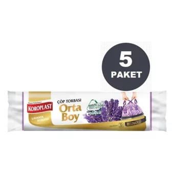 Koroplast Lavanta Kokulu Büzgülü Orta Boy 55x60 cm Çöp Poşeti 15x5 Adet Mor