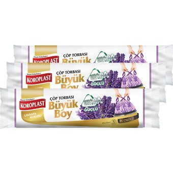 Koroplast Lavanta Kokulu Büzgülü Büyük Boy 65x70 cm Çöp Poşeti 10x3 Adet Mor