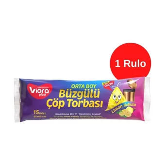 Vioraplast Limon Kokulu Büzgülü Orta Boy 55x60 cm Çöp Poşeti Sarı