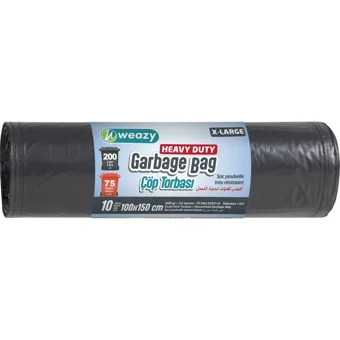 Weazy Büyük Boy 72x95 cm Çöp Poşeti 10 Adet Siyah