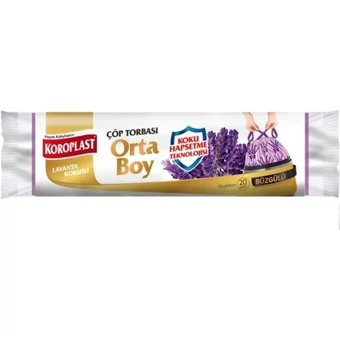 Koroplast Lavanta Kokulu Büzgülü Orta Boy 55x60 cm Çöp Poşeti 20x3 Adet Mor